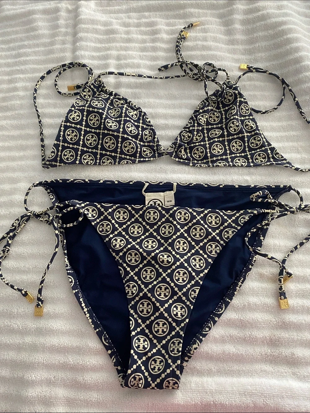 Tory Burch Navy & White Logo Medallion String Bikini